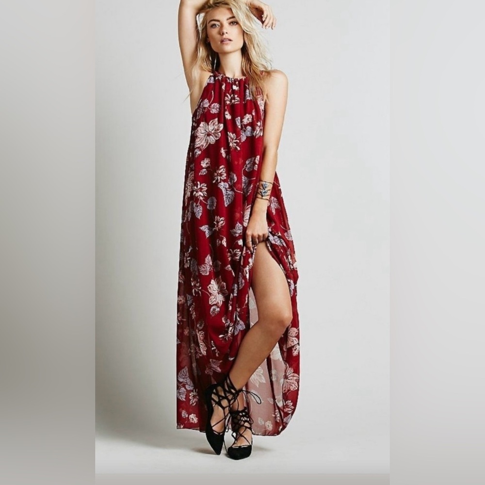 FREE PEOPLE Float Like A Sunbeam Maxi Strappy Back Boho Floral Dress size S - Picture 2 of 6